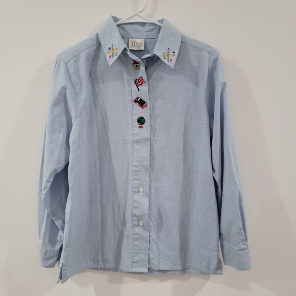 Laura Gayle Womens Button Up Top Size Medium Embroidered Teacher Americana - Picture 1 of 7